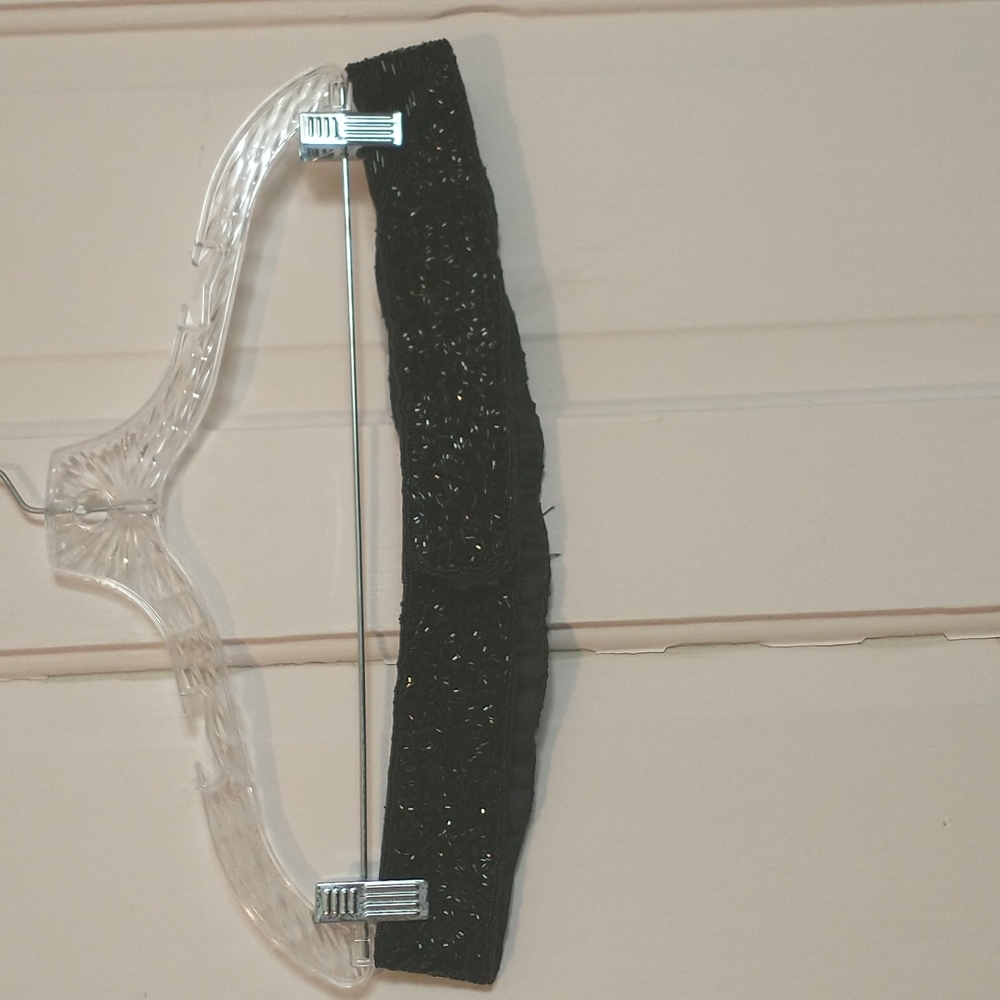 Morgan Taylor black beaded Velcro belt 37.5 total inches glass beads